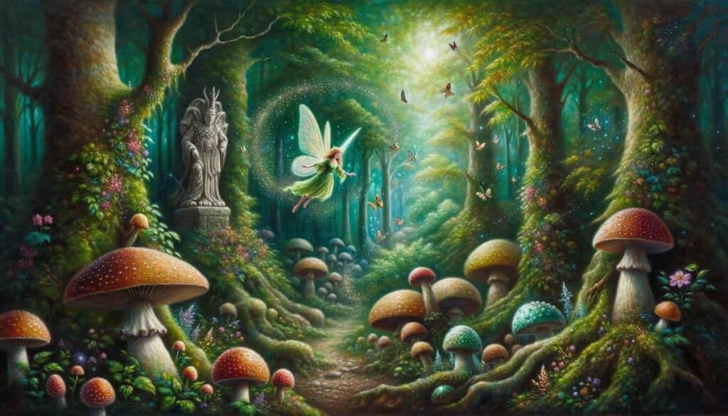 fantasy and mythology art prompt - enchanted forest scene in oil painting